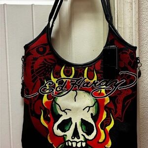 Ed Hardy Skull Design Shoulder Bag - Black and Red